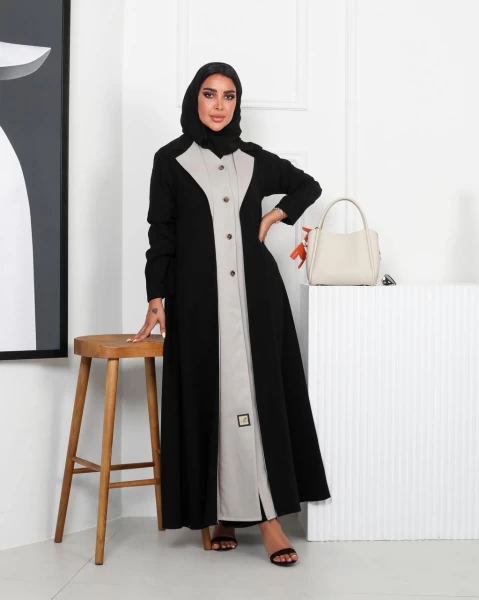 Abaya Blazer Crepe Black and Beige IB210